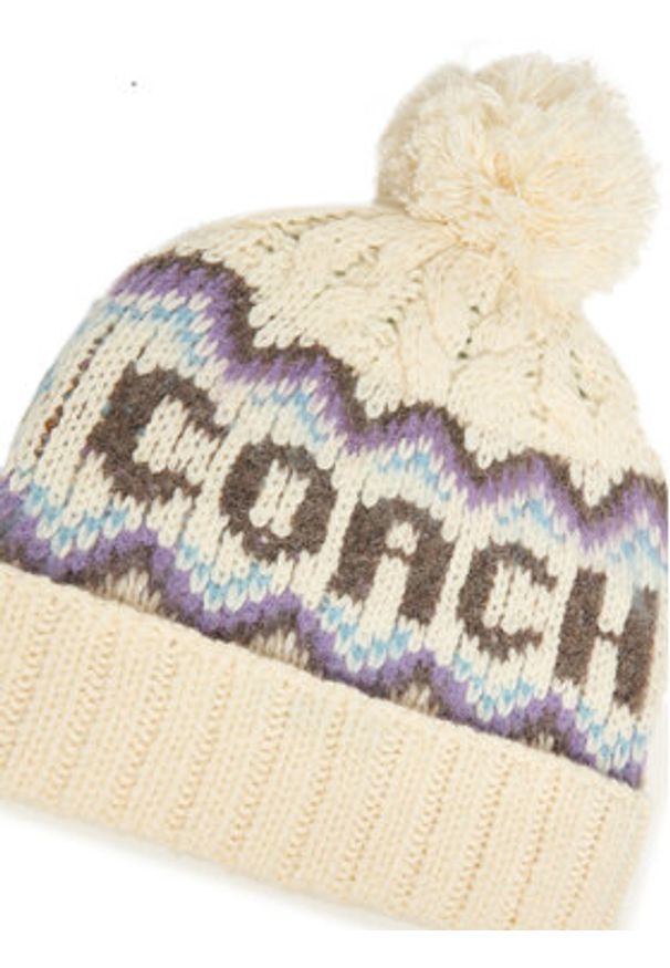 Coach Czapka CCL51 Écru. Kolor: kremowy. Materiał: wełna