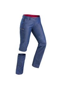 FORCLAZ - Spodnie trekkingowe damskie Forclaz Travel 100 2 w 1. Kolor: niebieski. Materiał: denim, materiał, bawełna, tkanina, syntetyk. Sport: turystyka piesza