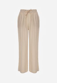 Renee - Beżowe Szerokie Spodnie z Wiskozy i Gumką w Pasie Abyga. Okazja: na co dzień. Kolor: beżowy. Materiał: wiskoza. Styl: casual #4