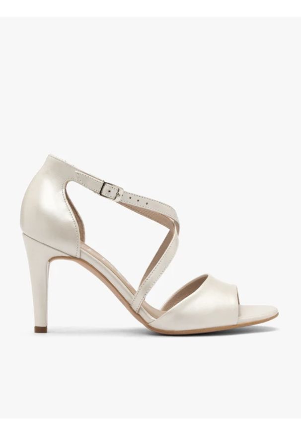 Ryłko - Perłowe sandały na szpilce. Kolor: beżowy. Materiał: skóra. Obcas: na szpilce. Styl: street. Wysokość obcasa: średni