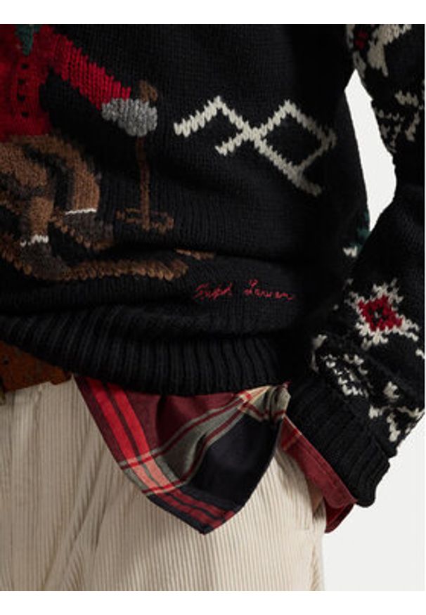 Polo Ralph Lauren Sweter 710982259001 Czarny Regular Fit. Typ kołnierza: polo. Kolor: czarny. Materiał: wełna
