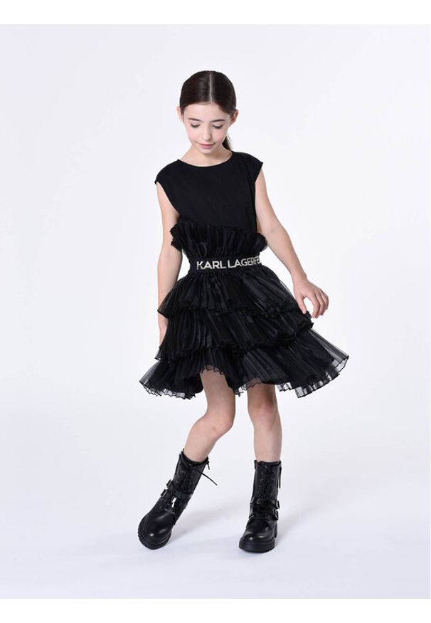 Karl Lagerfeld Kids Sukienka codzienna Z12260 S Czarny Regular Fit. Okazja: na co dzień. Kolor: czarny. Materiał: syntetyk. Typ sukienki: proste. Styl: casual