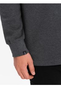 Ombre Clothing - Bluza męska z kołnierzykiem polo ze strukturalnej dzianiny - grafitowy melanż V1 - Rozmiar: M. Typ kołnierza: polo. Kolor: szary. Materiał: dzianina. Wzór: melanż #6