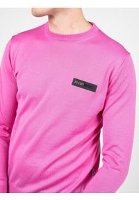 Plein Sport Sweter "Merino" | MPPS90148 | Mężczyzna | Różowy. Okazja: na co dzień. Kolor: różowy. Materiał: wełna. Wzór: aplikacja. Styl: sportowy #4