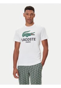 Lacoste T-Shirt TH5634 Biały Regular Fit. Kolor: biały. Materiał: bawełna