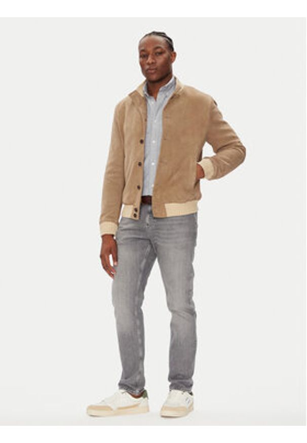 Milestone Kurtka skórzana MSDario 531621 60695 Beżowy Regular Fit. Kolor: beżowy. Materiał: skóra