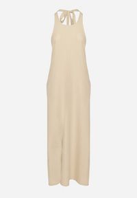 Born2be - Beżowa Sukienka z Wiązaniem na Szyi i Kieszeniami o Trapezowym Kroju Nestatasha. Kolor: beżowy. Typ sukienki: trapezowe #7