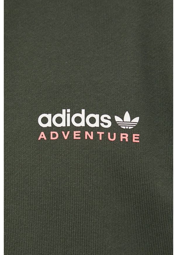 adidas Originals bluza bawełniana męska kolor zielony z kapturem z nadrukiem. Okazja: na co dzień. Typ kołnierza: kaptur. Kolor: zielony. Materiał: bawełna. Wzór: nadruk. Styl: casual