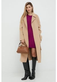Silvian Heach płaszcz wełniany kolor beżowy przejściowy oversize. Kolor: beżowy. Materiał: wełna #4