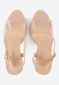 Born2be - Beżowe Sandały Lakierowane na Szpilce i Platformie z Transparentną Cholewką Daphine. Zapięcie: sprzączka. Kolor: beżowy. Materiał: lakier. Obcas: na platformie. Styl: wizytowy, klasyczny, elegancki #3