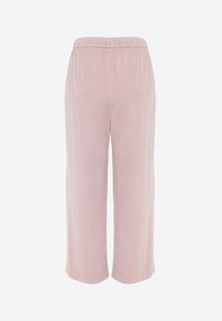 Born2be - Różowe Szerokie Spodnie z Bawełną Wiskozą Gumką w Pasie i Sznurkiem Iridara. Okazja: na co dzień. Stan: podwyższony. Kolor: różowy. Materiał: wiskoza, bawełna. Styl: casual, elegancki, klasyczny #4