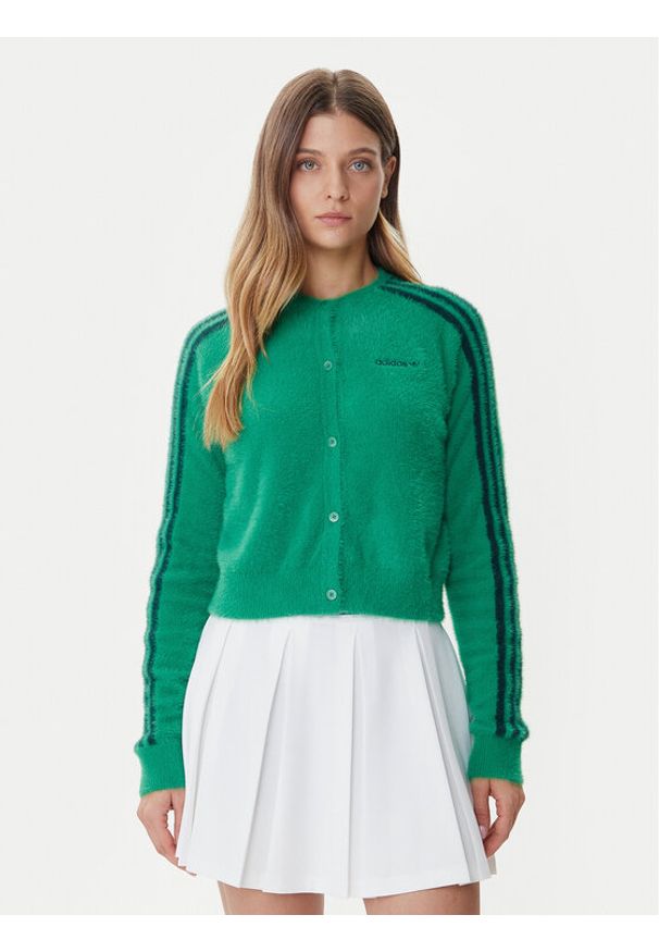 Adidas - adidas Kardigan Fluffy JW5177 Zielony Regular Fit. Kolor: zielony. Materiał: syntetyk
