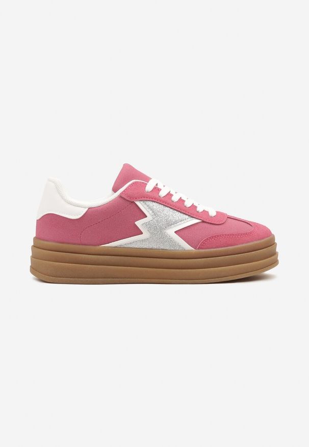 Born2be - Fuksjowe Sneakersy na Kauczukowej Podeszwie z Geometrycznym Wzorem Tolionne. Okazja: na co dzień. Kolor: różowy. Materiał: kauczuk. Wzór: geometria