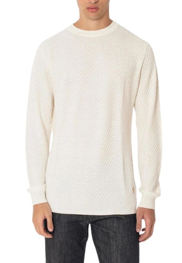 Guess - GUESS Beżowy sweter męski Davin Cn Ls, Rozmiar XXL. Kolor: beżowy. Materiał: bawełna. Długość rękawa: długi rękaw. Długość: długie. Wzór: bez wzorów. Styl: elegancki, klasyczny