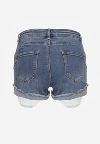 Renee - Granatowe Szorty Denimowe High Waist z Efektem Push-Up i Asymetrycznymi Nogawkami Zilisea. Okazja: na co dzień. Stan: podwyższony. Kolor: niebieski. Materiał: materiał. Styl: casual #7