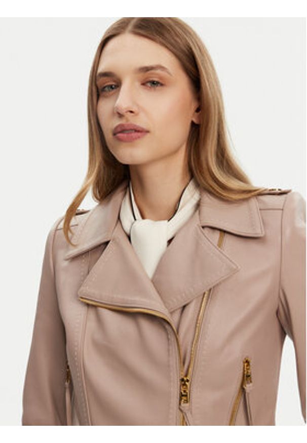 Elisabetta Franchi Kurtka skórzana GD-47Z-51E2-V1200 Beżowy Regular Fit. Kolor: beżowy. Materiał: skóra
