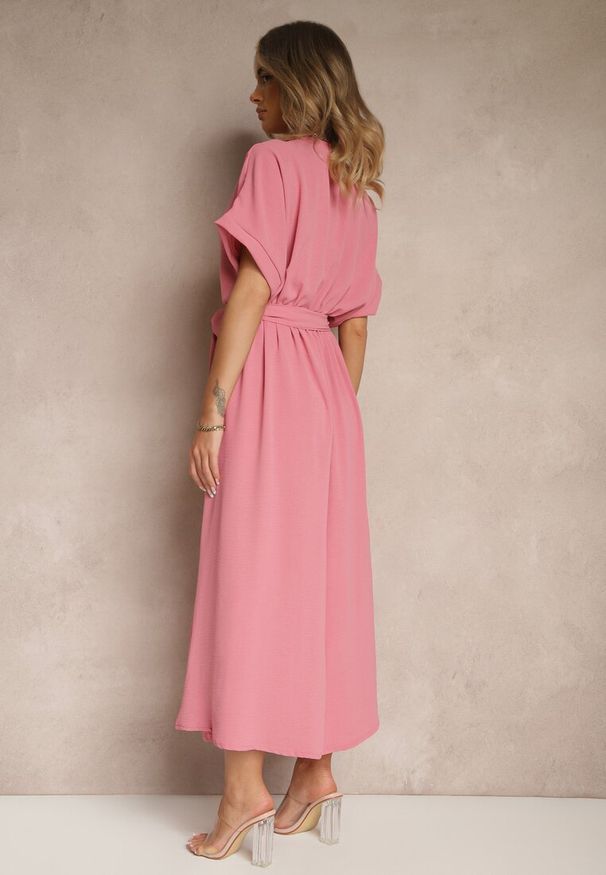 Renee - Różowa Rozkloszowana Sukienka z Bawełną i Paskiem Lunapinia. Okazja: na co dzień. Kolor: różowy. Materiał: bawełna. Styl: casual