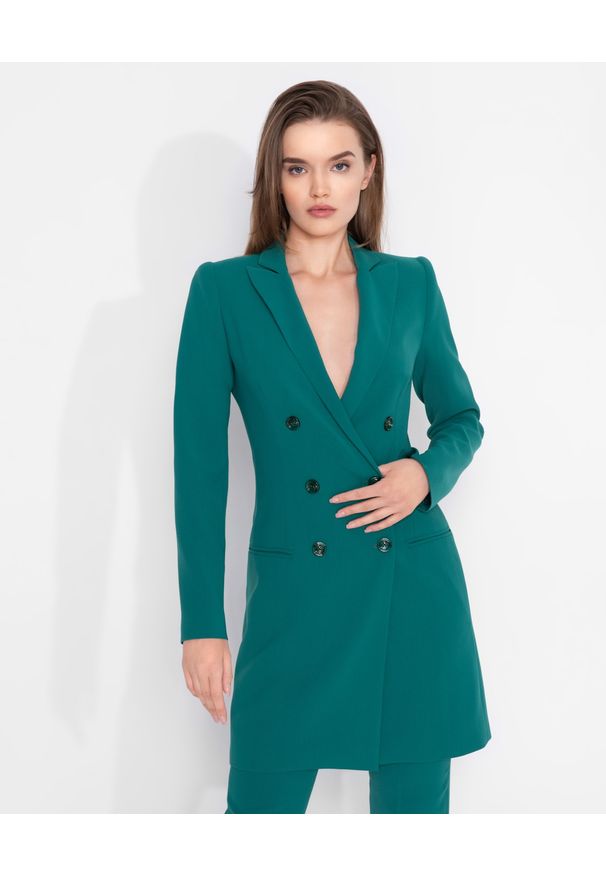 MARLU - Zielona sukienka marynarkowa. Kolor: zielony. Materiał: tkanina, wiskoza. Długość rękawa: długi rękaw. Długość: długie. Styl: elegancki