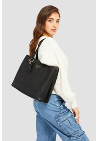 Guess - GUESS Czarna shopperka damska Meridian. Kolor: czarny. Materiał: skórzane #4