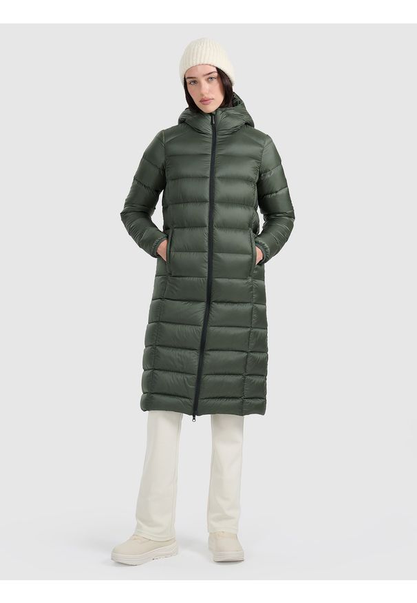 4f - 4F Płaszcz puchowy z wypełnieniem naturalnym damski - khaki XXL. Kolor: oliwkowy, wielokolorowy, brązowy. Materiał: puch. Sezon: zima