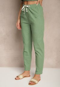 Renee - Zielone Bawełniane Spodnie ze Sznurkami Fenarlia. Kolor: zielony. Materiał: bawełna. Styl: sportowy #5