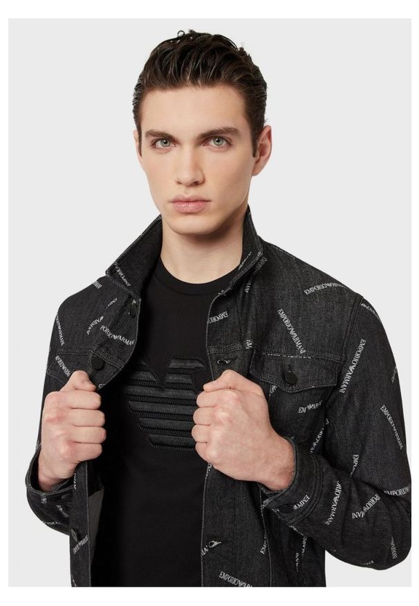 Emporio Armani - EMPORIO ARMANI T-shirt męski, czarny wyszywane logo, Rozmiar S. Kolor: czarny. Materiał: prążkowany, bawełna. Długość rękawa: krótki rękaw. Długość: krótkie