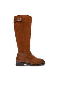 TOMMY HILFIGER - Tommy Hilfiger Oficerki Th Stud Leather Mix Long Boot FW0FW08341 Brązowy. Kolor: brązowy. Materiał: zamsz, skóra