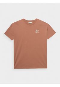 outhorn - T-shirt oversize z nadrukiem damski - pomarańczowy. Okazja: na co dzień. Kolor: pomarańczowy. Materiał: bawełna, dzianina. Wzór: nadruk. Styl: casual