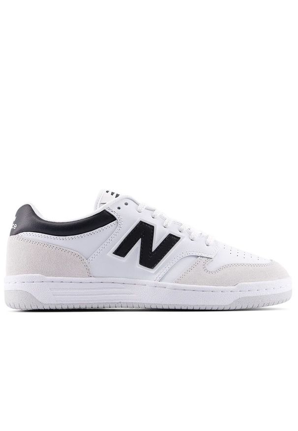 Buty unisex New Balance BB480LIW - białe. Okazja: na co dzień. Kolor: biały. Materiał: materiał, syntetyk, skóra. Szerokość cholewki: normalna. Sport: turystyka piesza