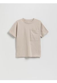 Reserved - Bawełniany t-shirt - kremowy. Kolor: kremowy. Materiał: bawełna