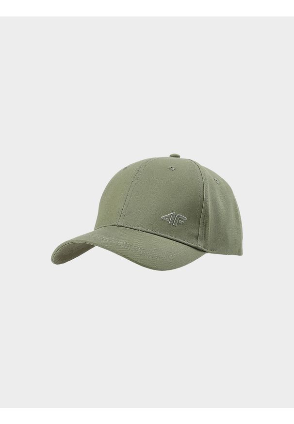 4f - Czapka z daszkiem strapback uniseks - oliwkowa/khaki. Kolor: brązowy, wielokolorowy, oliwkowy. Materiał: materiał, bawełna. Wzór: haft. Sezon: lato. Styl: sportowy, casual, klasyczny