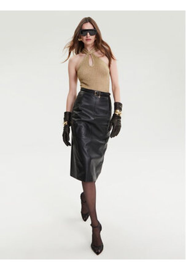 BOSS Spódnica skórzana Sekina 50543188 Czarny Regular Fit. Kolor: czarny. Materiał: skóra