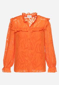 Born2be - Pomarańczowa Koszula Ozdobiona Falbanką i Abstrakcyjnym Wzorem Nunoria. Kolor: pomarańczowy. Wzór: aplikacja #2