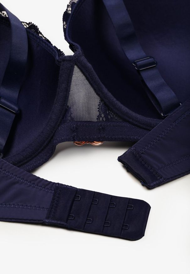 Born2be - Granatowy Biustonosz z Koronką i Metaliczną Ozdobą Valzedia. Kolor: niebieski. Materiał: koronka. Wzór: aplikacja, koronka