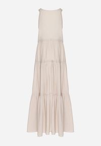 Born2be - Beżowa Sukienka z Wiskozą i Szydełkowym Wzorem Meviellea. Okazja: na co dzień. Typ kołnierza: dekolt w kształcie V. Kolor: beżowy. Materiał: wiskoza. Wzór: haft. Styl: casual, elegancki #6