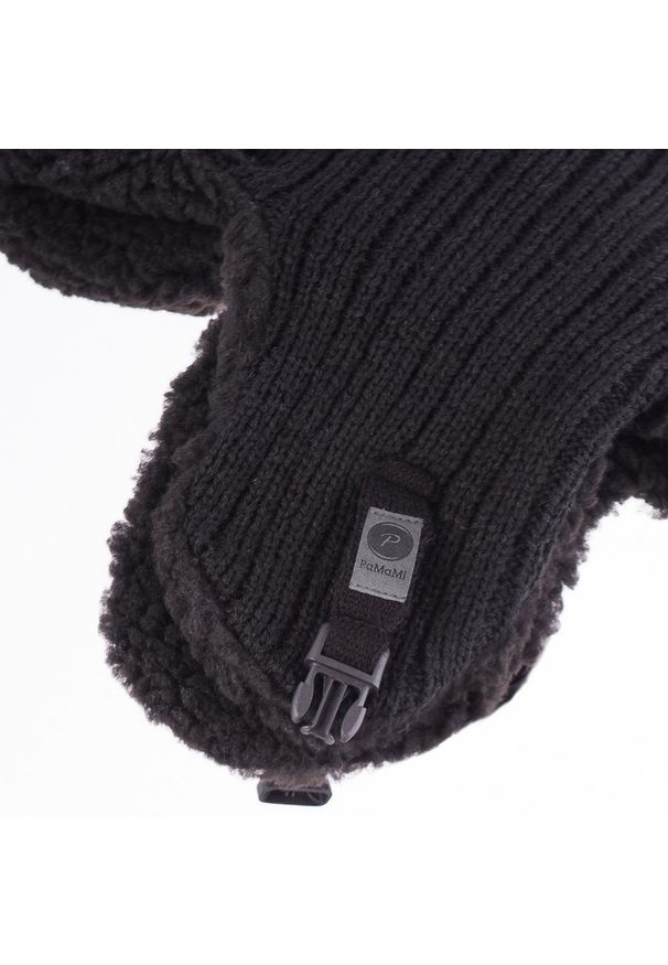PaMaMi - Zimowa czapka, uszatka męska - Czarny. Kolor: czarny. Materiał: akryl. Sezon: zima