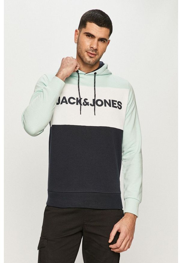 Jack & Jones - Bluza. Okazja: na co dzień. Typ kołnierza: kaptur. Kolor: turkusowy. Materiał: dzianina. Styl: casual