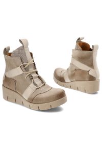 Beżowe Botki Damskie Maciejka Modne Skórzane Buty. Kolor: beżowy. Materiał: skóra. Szerokość cholewki: normalna. Wzór: aplikacja #5