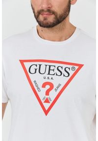 Guess - GUESS Biały męski t-shirt bawełniany z dużym logo Clsc Tri Logo, Rozmiar XXL. Kolor: biały. Materiał: bawełna #6