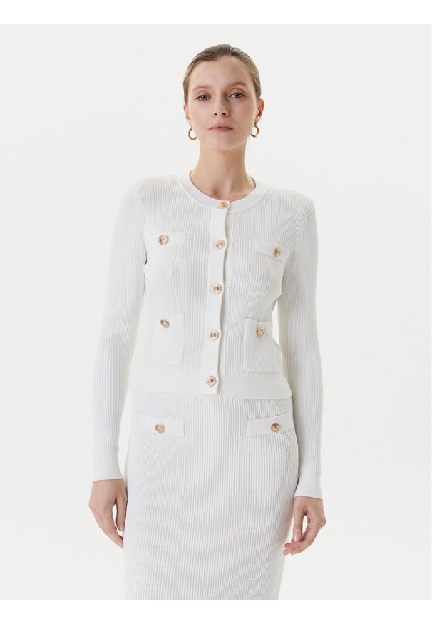Guess Kardigan W5YR09 Z0130 Biały Regular Fit. Kolor: biały. Materiał: syntetyk, wiskoza