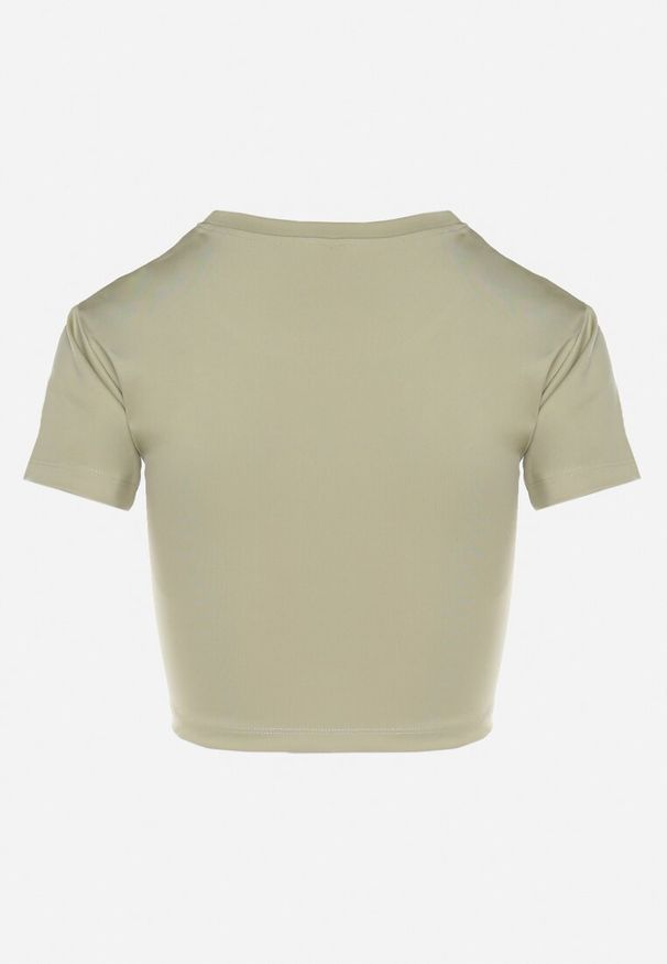 Born2be - Jasnozielony T-shirt Crop Top Ozdobiony Literką Koliviela. Okazja: na co dzień. Kolor: zielony. Materiał: jeans. Długość: krótkie. Wzór: aplikacja. Styl: casual, elegancki
