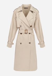Born2be - Beżowy Płaszcz Trencz Dwurzędowy z Paskiem Cloimia. Okazja: na co dzień. Kolor: beżowy. Materiał: dzianina. Długość rękawa: długi rękaw. Długość: do kolan. Styl: wizytowy, casual, klasyczny, elegancki #4