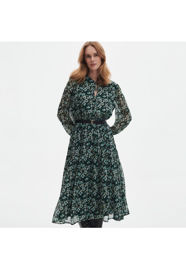 Reserved - Wzorzysta sukienka - Turkusowy. Kolor: turkusowy