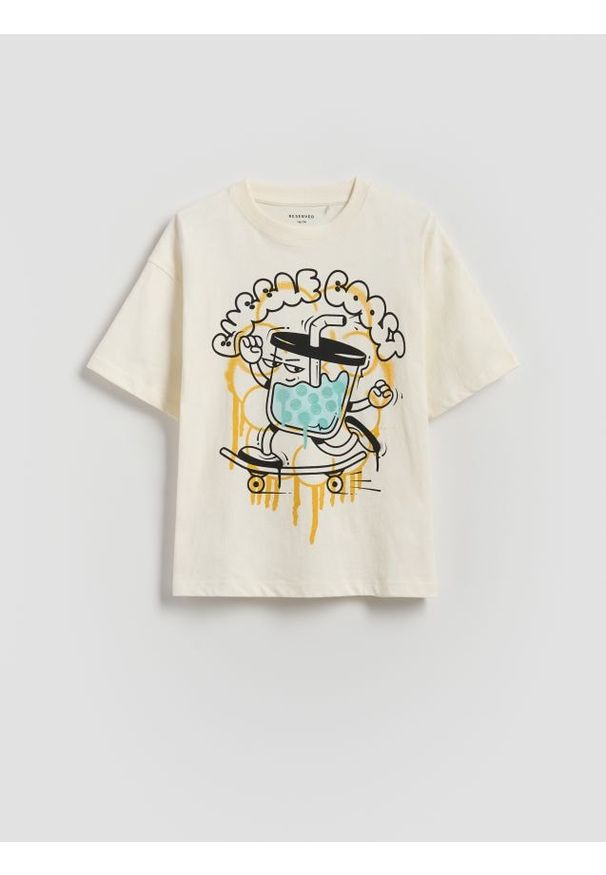 Reserved - T-shirt oversize - biały. Kolor: biały. Materiał: dzianina, bawełna