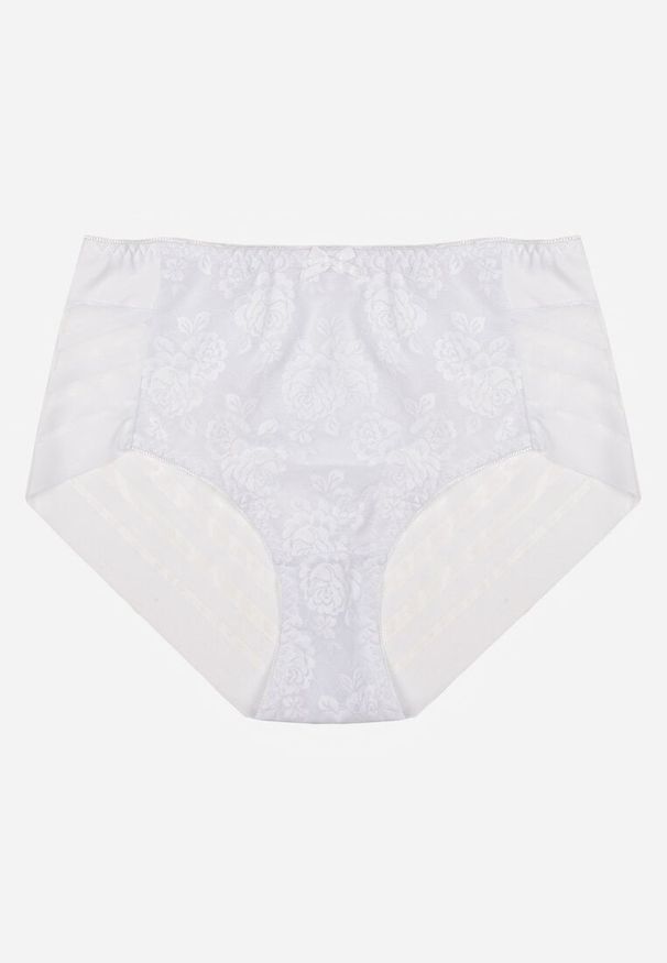 Renee - Białe Siateczkowe Majtki Figi High Waist z Koronkowymi Zdobieniami Heylih. Stan: podwyższony. Kolor: biały. Materiał: koronka. Wzór: aplikacja