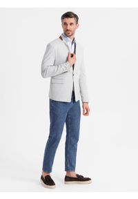 Ombre Clothing - Męska melanżowa marynarka z dodatkiem rayonu ze stójką – szary melanż V4 - Rozmiar: XXL. Okazja: na co dzień. Typ kołnierza: kołnierzyk stójkowy. Kolor: szary. Materiał: tkanina, skóra, zamsz, poliester, materiał. Wzór: melanż. Styl: klasyczny, casual #3