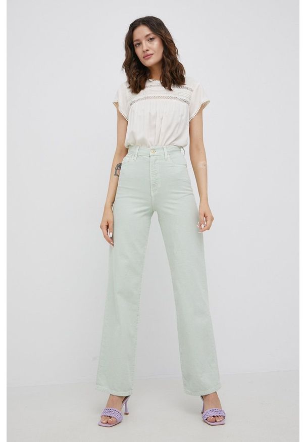 Pieces jeansy damskie high waist. Stan: podwyższony. Kolor: zielony