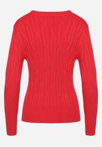 Born2be - Czerwony Sweter z Wiskozą Ozdobiony Tłoczeniem Savinia. Okazja: na spotkanie biznesowe, na co dzień. Kolor: czerwony. Materiał: wiskoza. Wzór: aplikacja. Styl: biznesowy, casual, elegancki #5