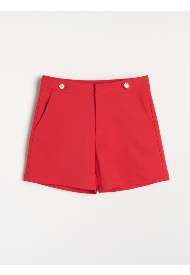 Sinsay - Bawełniane szorty z ozdobnymi guzikami - czerwony. Kolor: czerwony. Materiał: bawełna