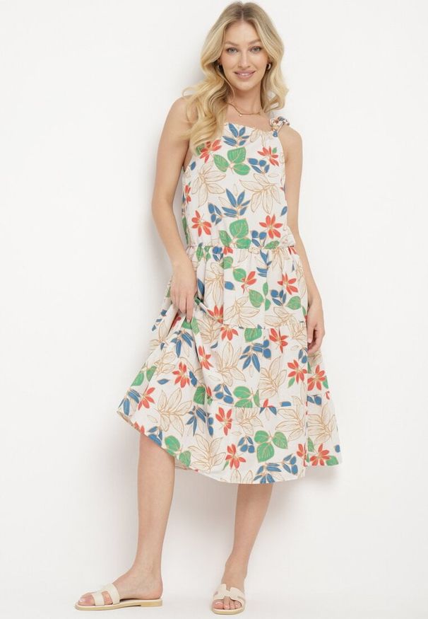 Born2be - Jasnobeżowa Sukienka Mennotia. Okazja: na imprezę, na co dzień. Kolor: beżowy. Długość rękawa: na ramiączkach. Typ sukienki: proste. Styl: casual, elegancki